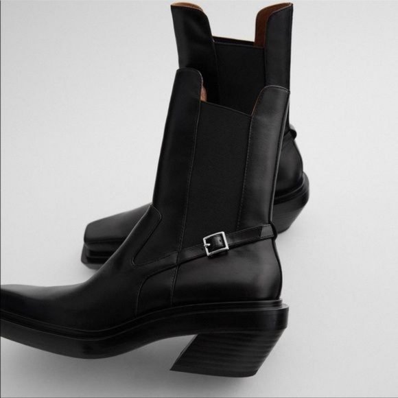 Zara Shoes - NWOT ZARA LEATHER SQUARE TOE BOOTS Size US7.5 EU38